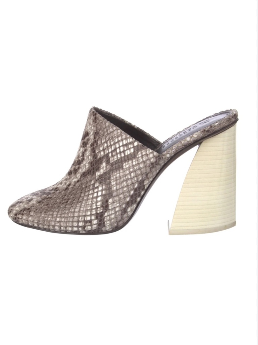 MERCEDES CASTILLO Taupe Snake-Print Block Heel Mule